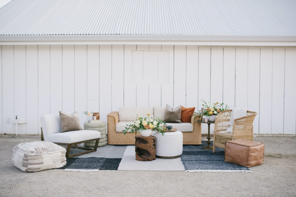 Bright and Airy wedding lounge design by wedding furniture rentals from Avenue Twelve